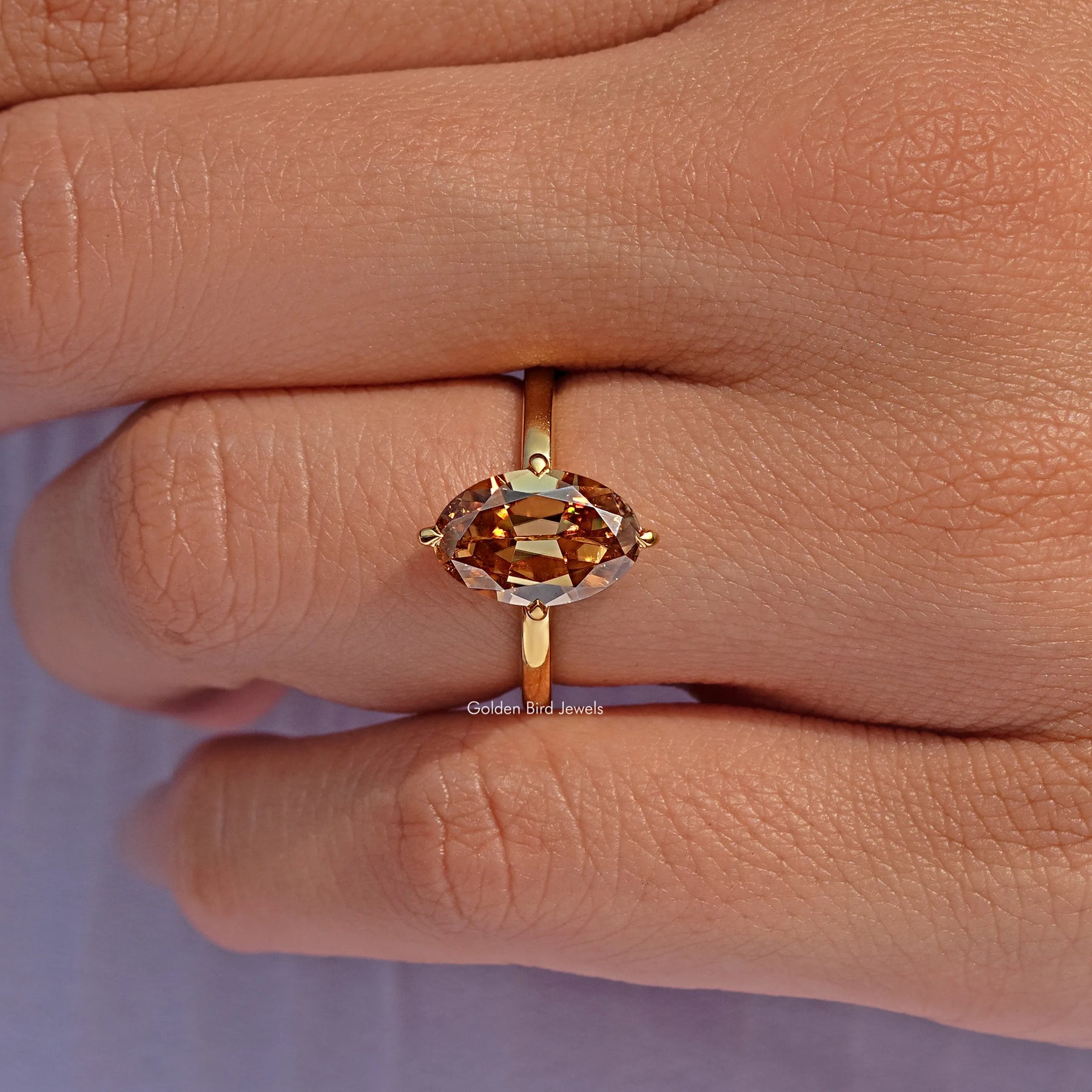 Champagne Old Mine Oval Cut Moissanite Solitaire Ring