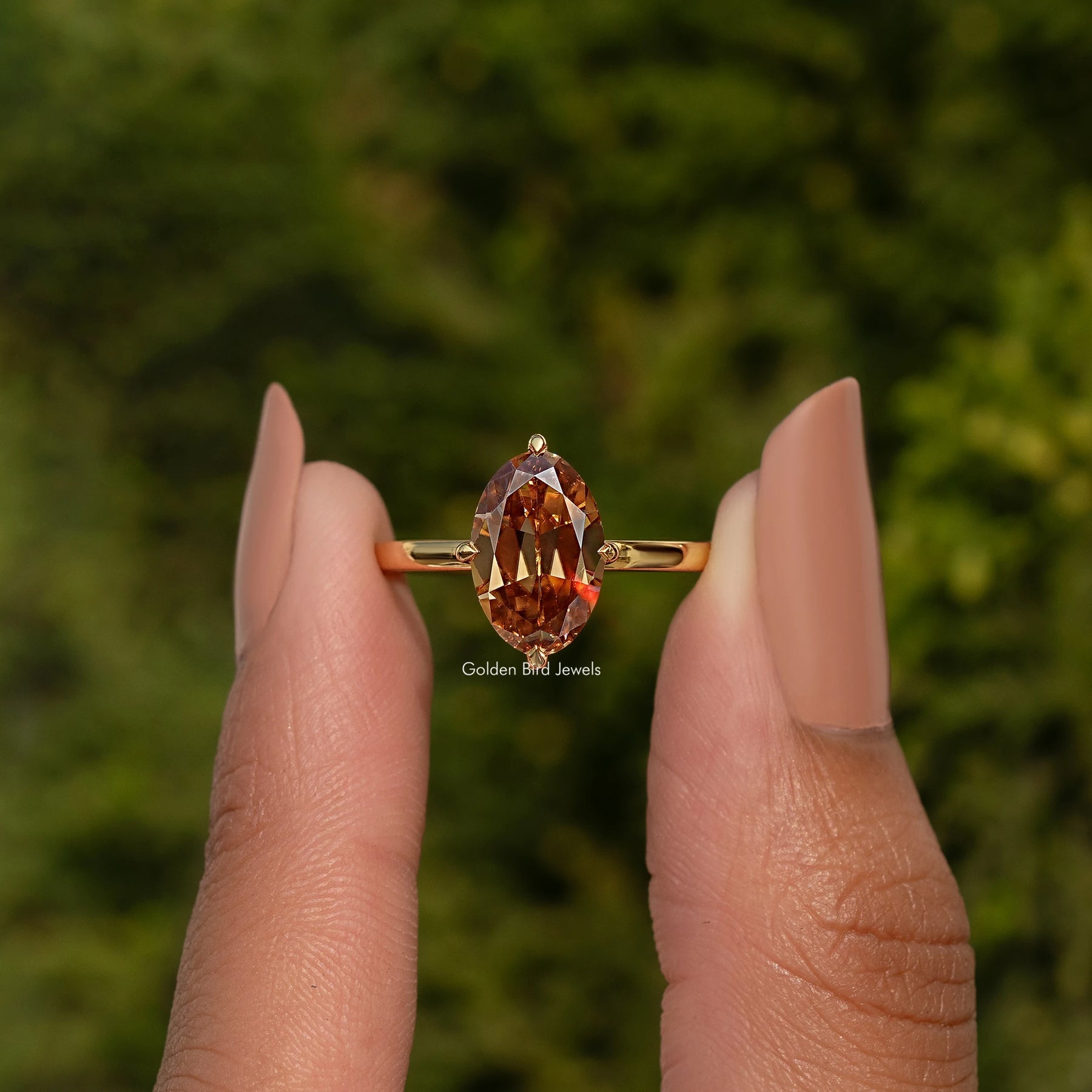 Champagne Old Mine Oval Cut Moissanite Solitaire Ring