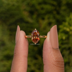 Champagne Old Mine Oval Cut Moissanite Solitaire Ring