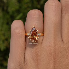 Old Mine Cut Pear Champagne Accent Set Engagement Ring