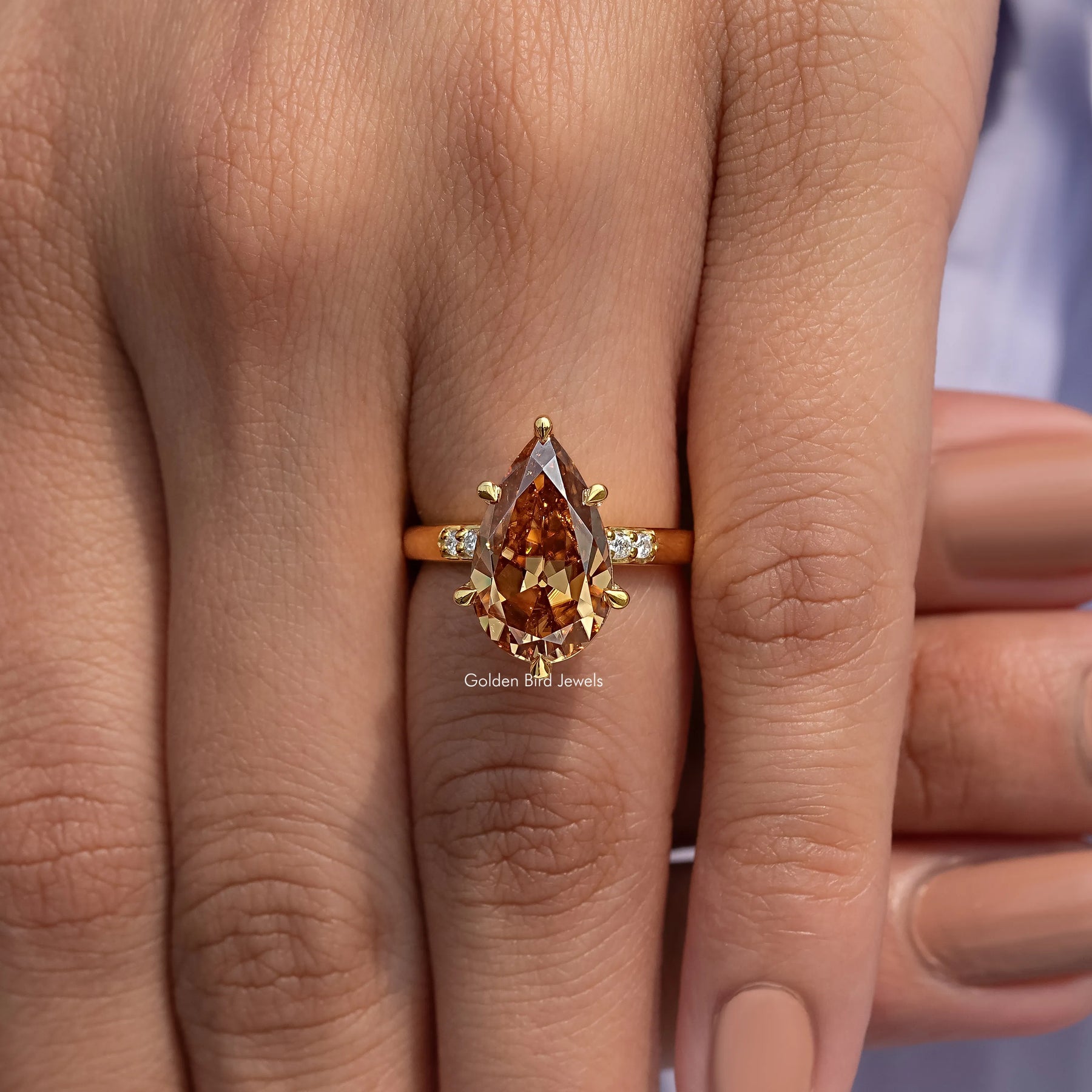 Old Mine Cut Pear Champagne Accent Set Engagement Ring