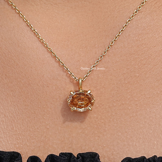 Champagne Step Cut Oval Moissanite Pendant