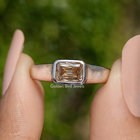 Champagnerfarbener Criss-Cut-Moissanit-Solitär-Ehering