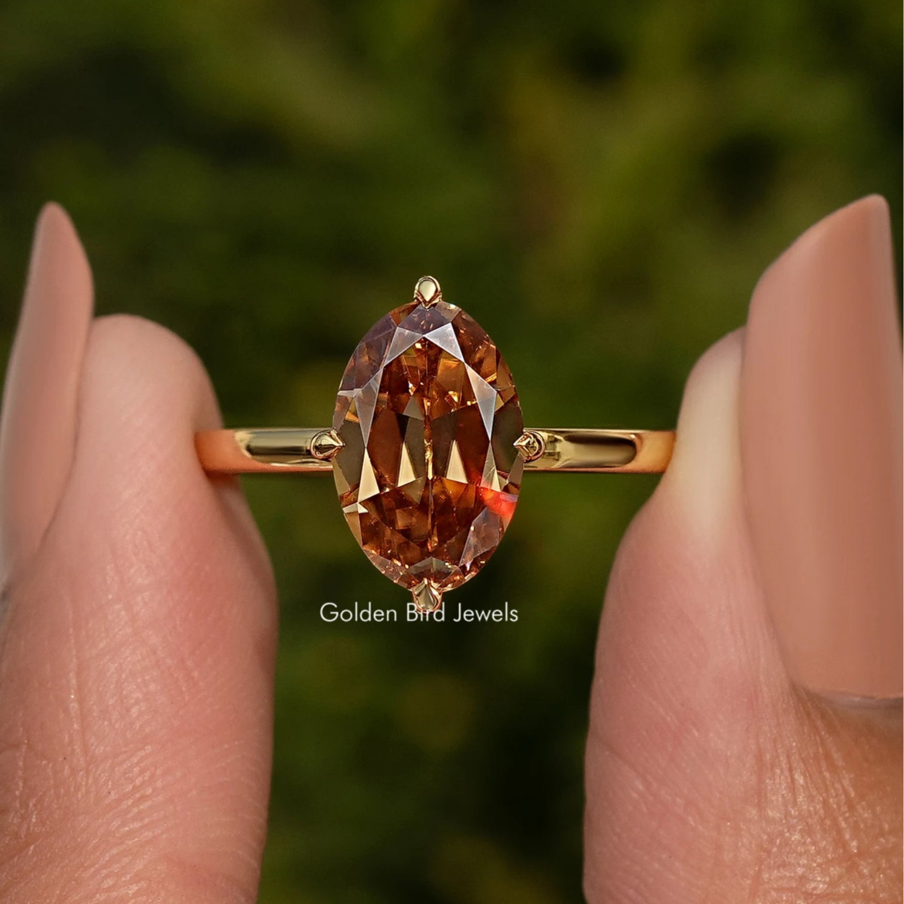 Champagne Old Mine Oval Cut moissanite Solitaire Ring