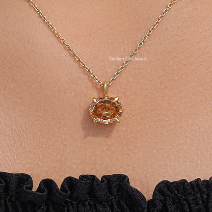 In neck View Of Step Cut Oval Moissanite Pendant