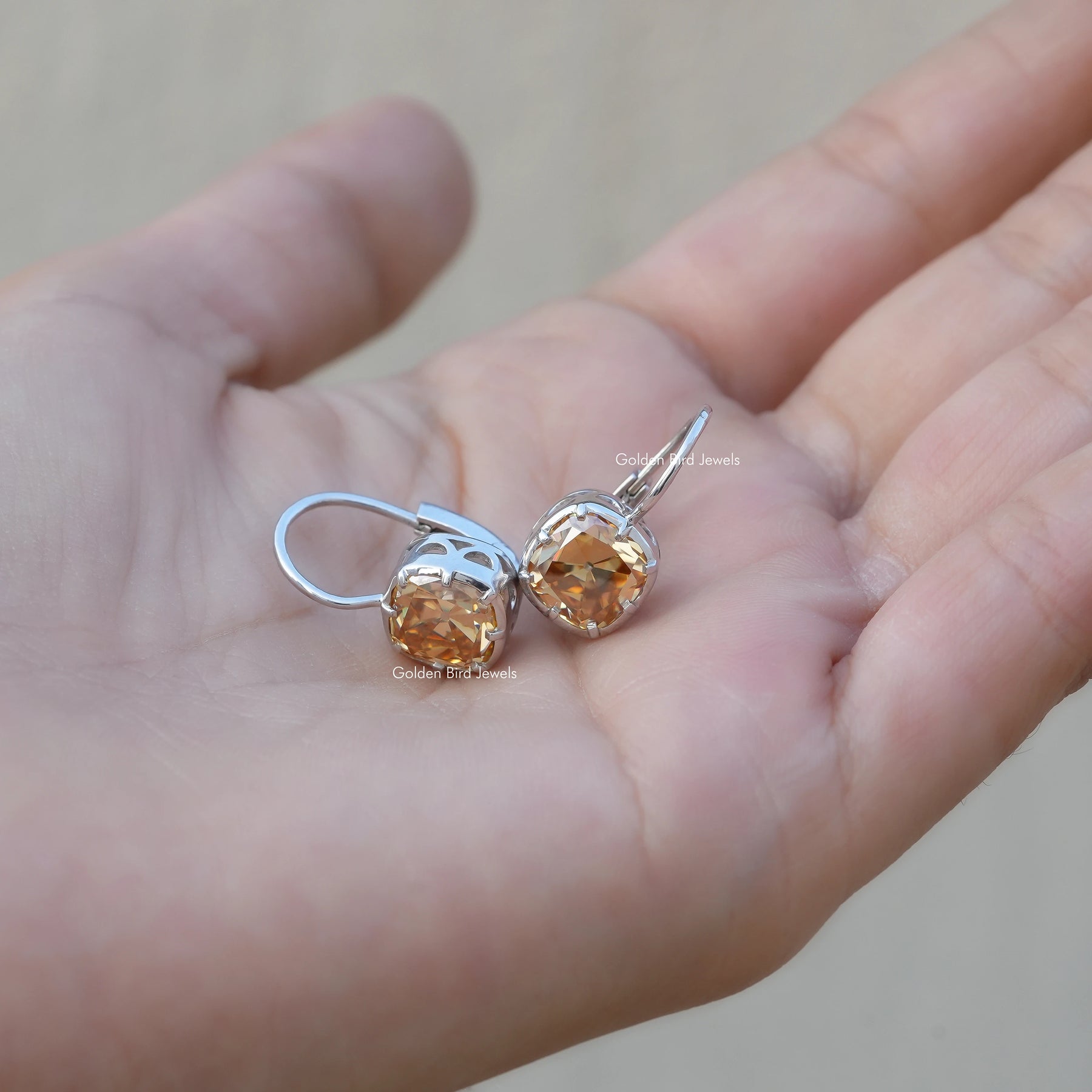 [Prong Setting Old Mine Cushion Cut Moissanite Earrings]-[Golden Bird Jewels]