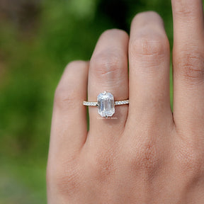 Emerald Cut Moissanite Hidden Halo Engagement Ring