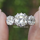 Front view of Old Mine Cushion Three Stone Moissanite Ring