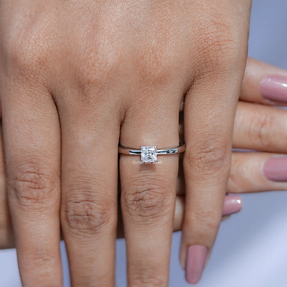 Close view of Princess Cut Moissanite Solitaire Ring