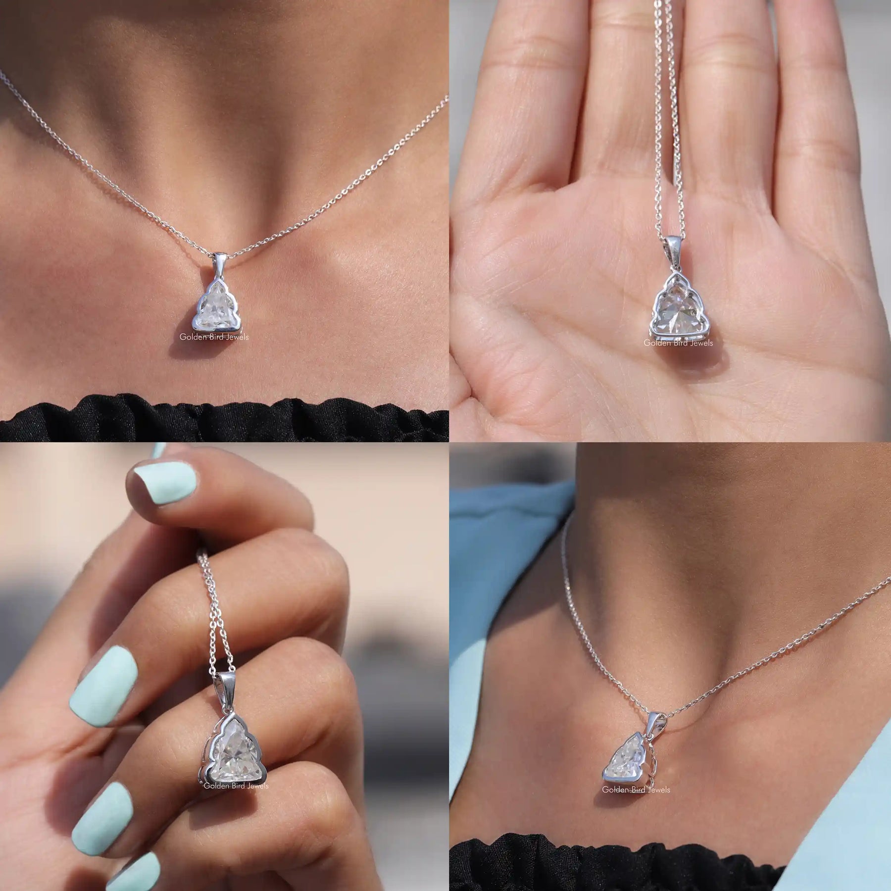 [Bezel Set Buddha Cut Moissanite Pendant]-[Golden Bird Jewels]