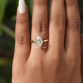 Marquise Cut Solitaire Moissanite Engagement Ring In Yellow Gold