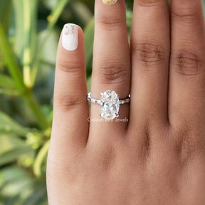 View of Moissanite Crushed Ice Oval Cut Accent Stone Ring In White Gold