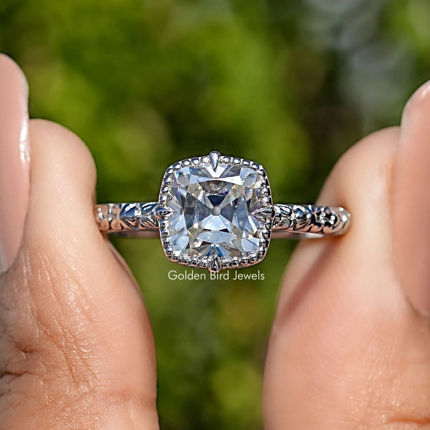 Peruzzi Cut Moissanite Solitaire Ring