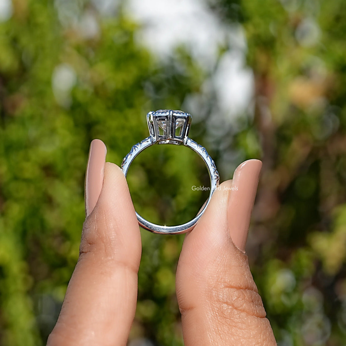 Peruzzi Cut Moissanit Solitär farbloser Ehering