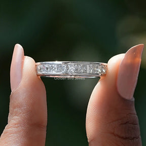[Colorless Princess Cut Moissanite Channel Set Wedding Band]-[Golden Bird Jewels]