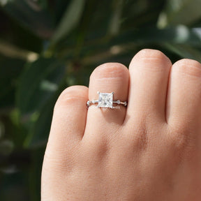 View of Moissanite Princess Cut Solitaire Ring In White Gold