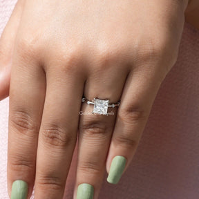 Close-Up View of Princess Cut Solitaire Ring In White Gold