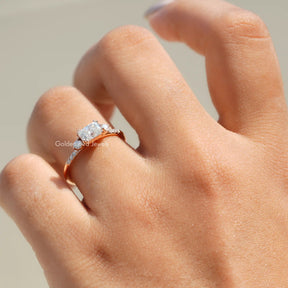 View of Colorless Radiant Cut Moissanite Ring In finger