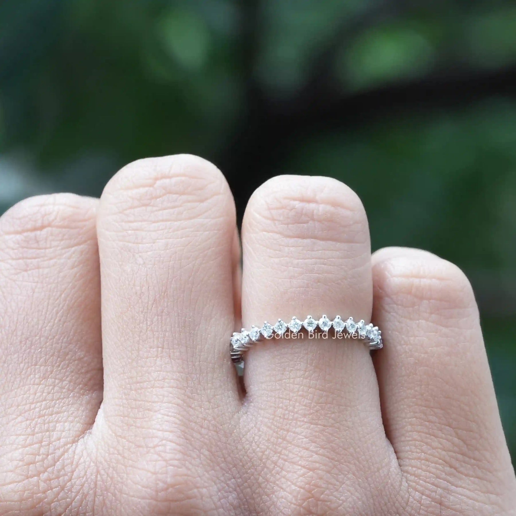 [Round Cut Moissanite Half Eternity Wedding Band]-[Golden Bird Jewels]
