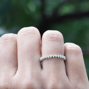 [Round Cut Moissanite Half Eternity Wedding Band]-[Golden Bird Jewels]