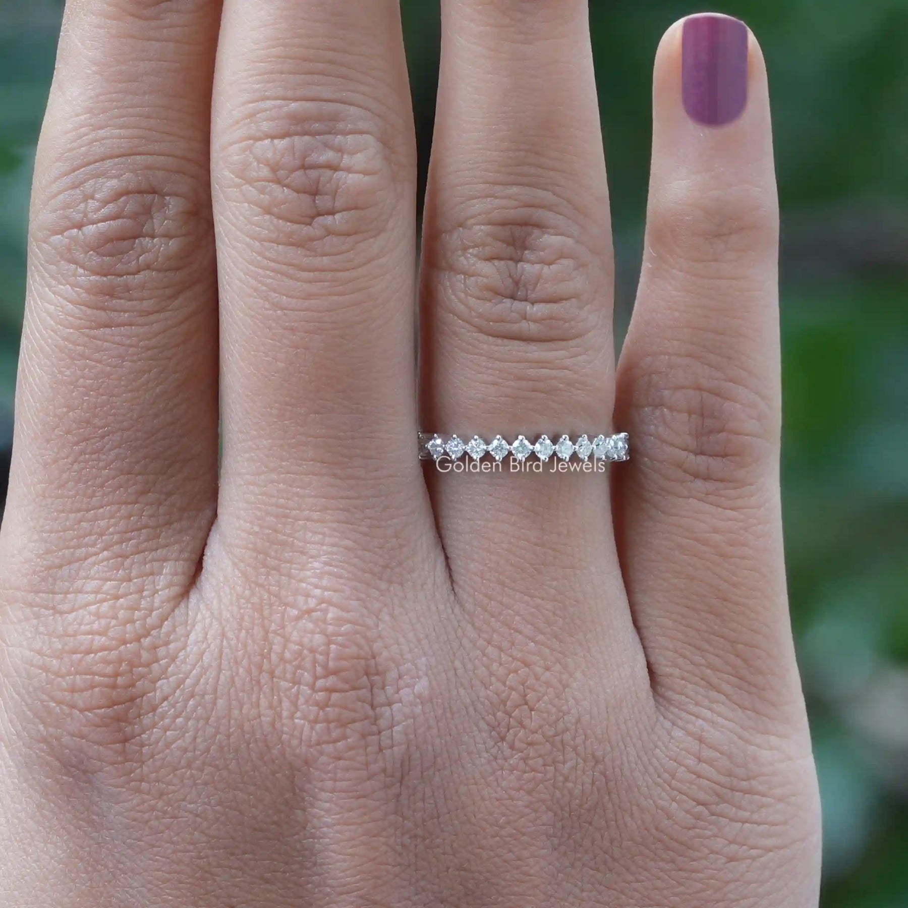 [Half Eternity Round Cut Moissanite Wedding Band]-[Golden Bird Jewels]