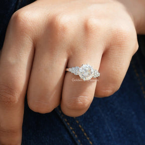 Close-Up View of Round Cut Moissanite Accent Ring In White Gold