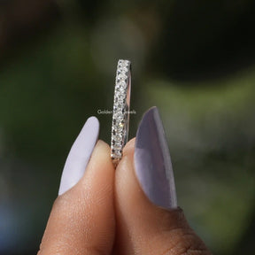 [White Gold Round Cut Moissanite Eternity Wedding Band]-[Golden Bird Jewels]