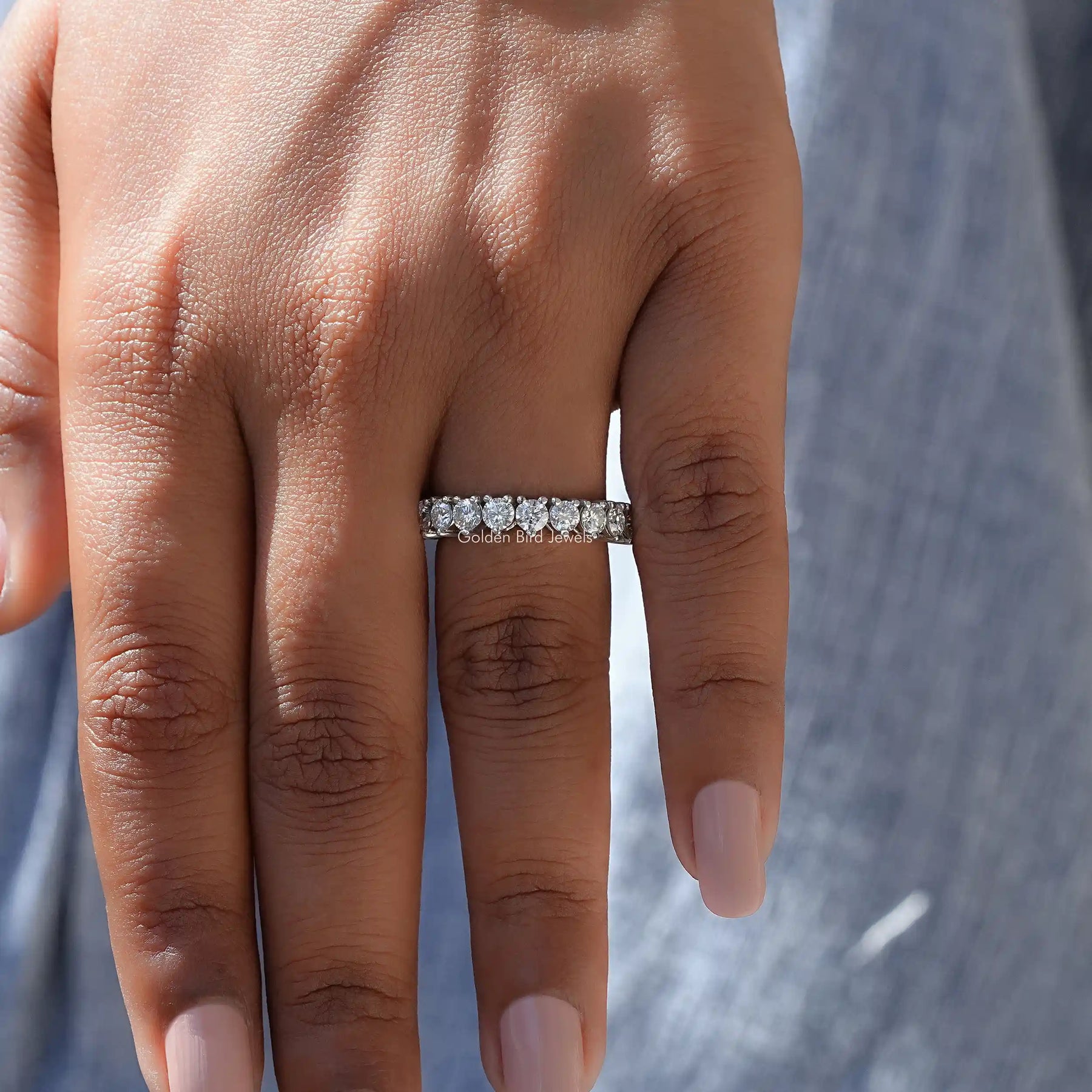 [Moissanite Colorless Round Cut Eternity Band]-[Golden Bird Jewels]