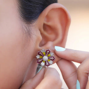 [Round Cut Moissanite Flower Style Earrings]-[Golden Bird Jewels]