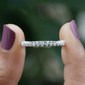 [Colorless Round Cut Moissanite Half Eternity Bridal Band]-[Golden Bird Jewels]