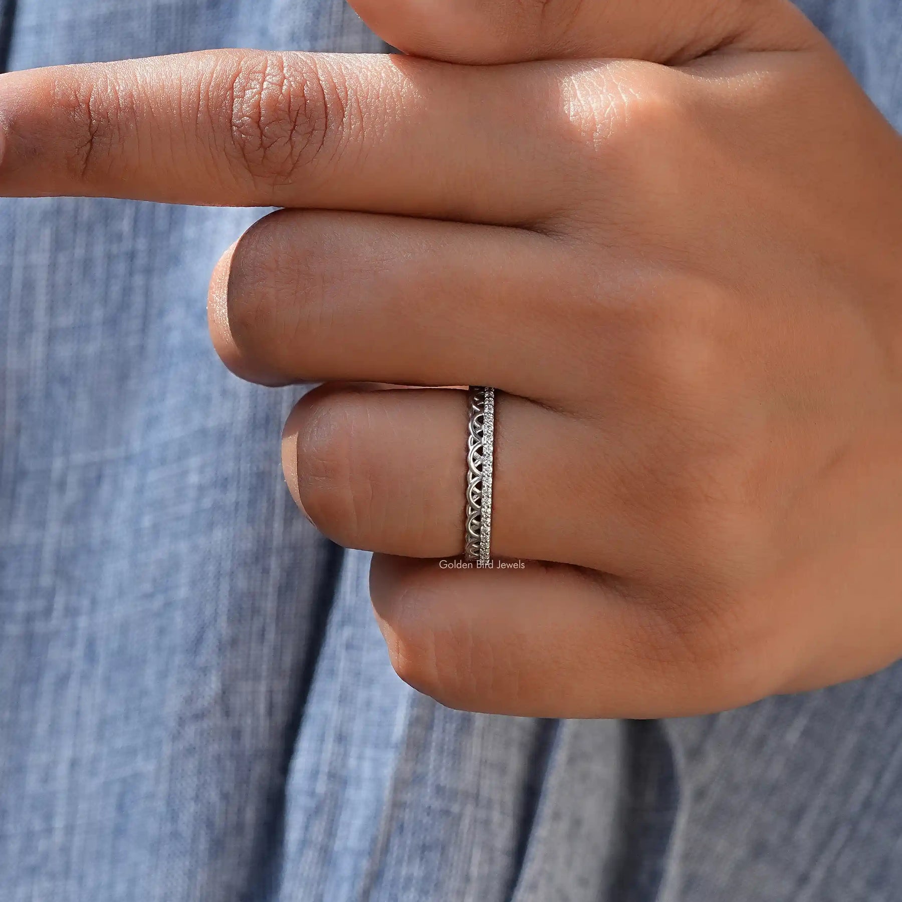 [Moissanite Round Wedding Band]-[Golden Bird Jewels]