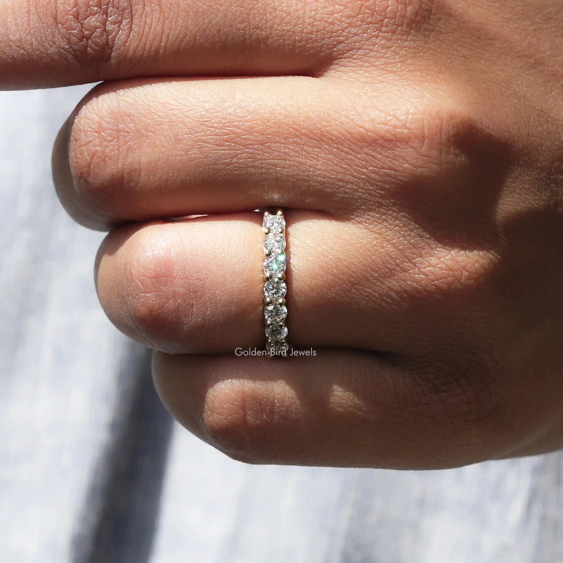 [Round Cut Half Eternity Wedding Band]-[Golden Bird Jewels]