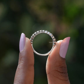 Back View of Black Gemstone Round Cut Moissanite Eternity Band In two fingers