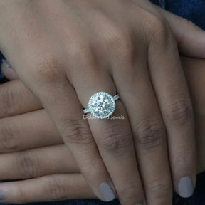 Round Cut Moissanite Halo Wedding Ring In White Gold