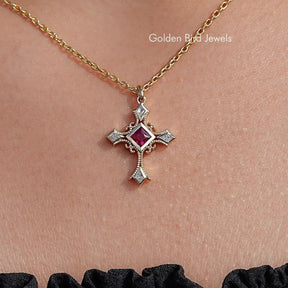 Criss Cross Princess Cut Gemstone Pendant