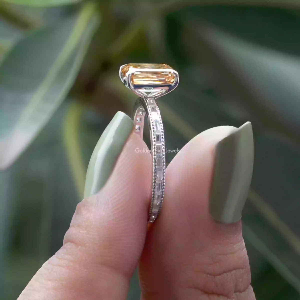 [White Gold Criss Cut Moissanite Ring]-[Golden Bird Jewels]