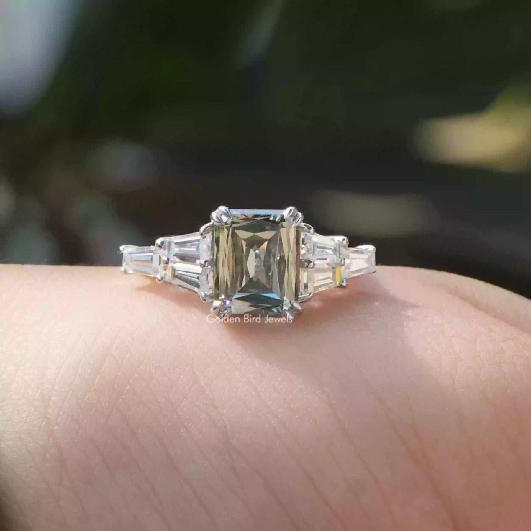 [Grey Criss Cut And Tapper Baguette Moissanite Ring]-[Golden Bird Jewels]