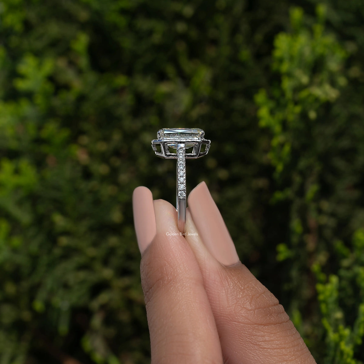 Criss Cut Moissanite Halo Accent Engagement Ring