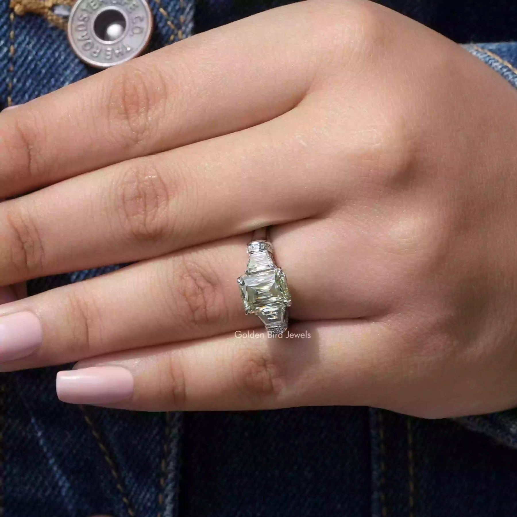 Detailed View Of Criss Cut Moissanite Engagement Ring