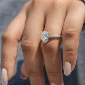 Crushed Ice Oval Lab Diamond Halo Accent Ring