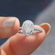Crushed Ice Oval Moissanite Halo Accent Ring