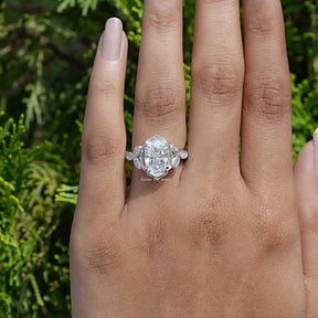In Finger of Crushed Ice Oval Cut Moissanite Engagement Ring In White Gold