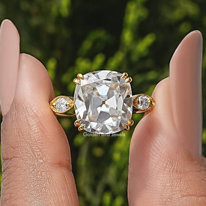 Old Mine Cushion Three Stone Moissanite Ring