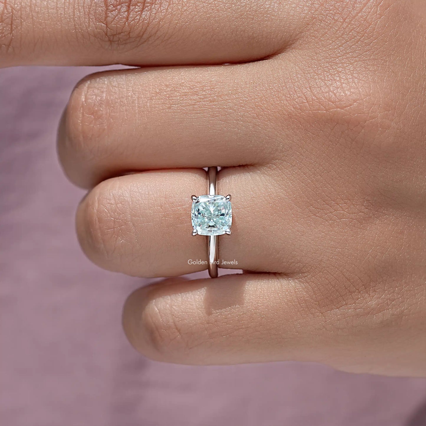 Cushion Moissanite Gemstone Hidden Halo Ring