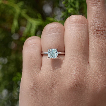 Cushion Moissanite Gemstone Hidden Halo Ring