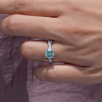 Cushion Moissanite Gemstone Twisted Accent Engagement Ring