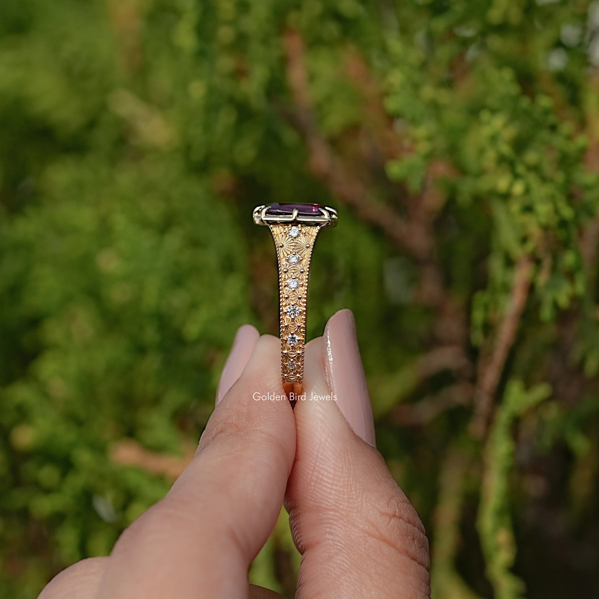 Cushion Alexandrite Gemstone Accent Stone Ring