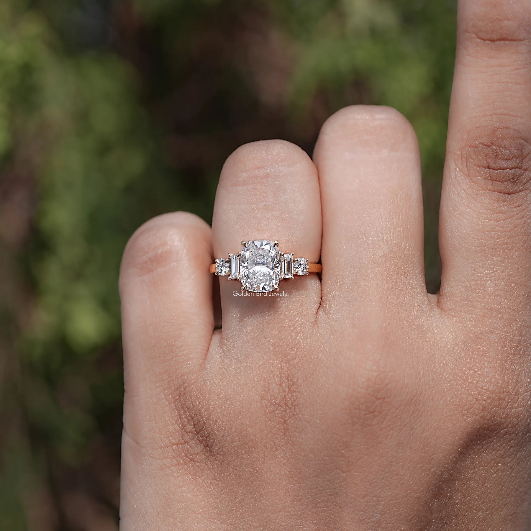 Cushion And Baguette Lab Diamond Five Stone Ring