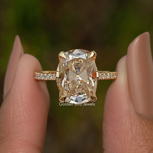 Cushion Cut Hidden Halo Moissanite Engagement Ring