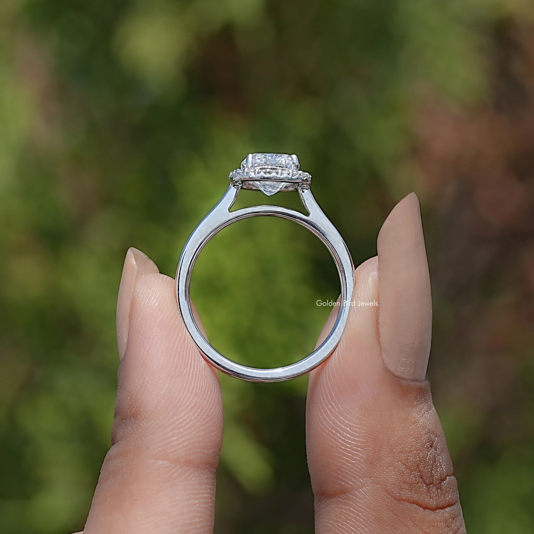 Elongated Cushion Cut Lab Diamond Halo Ring